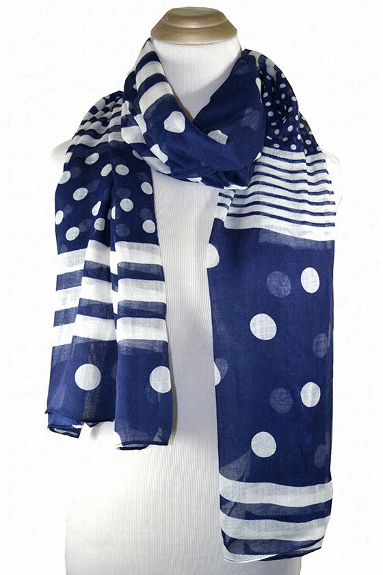 Dot And Stripes Scarf - 70""hx25&qu Ot;"w, Blue/crea M