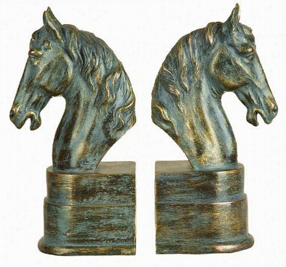 Horse Get In Front Of  Bookeends - Ste Of 2 - 9""hx3""w, Gold