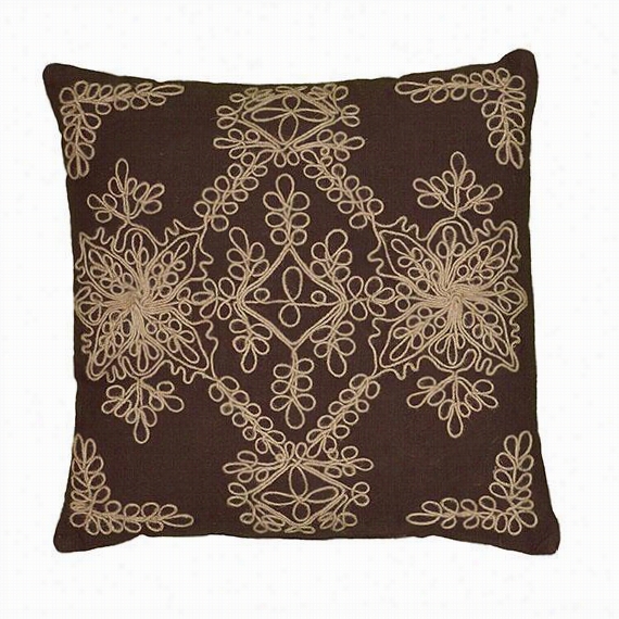 Jadzia Embroidered Pillow - 18""hx18""wx3""d, Brown