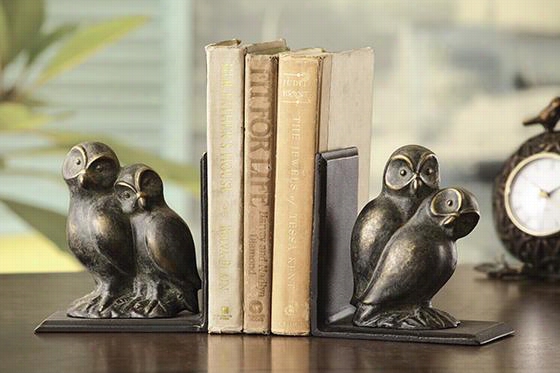 Lovibg Owls Bookends - Set Of 2 - 6""hx6""wx3"&quo;d, Rubbed Iron