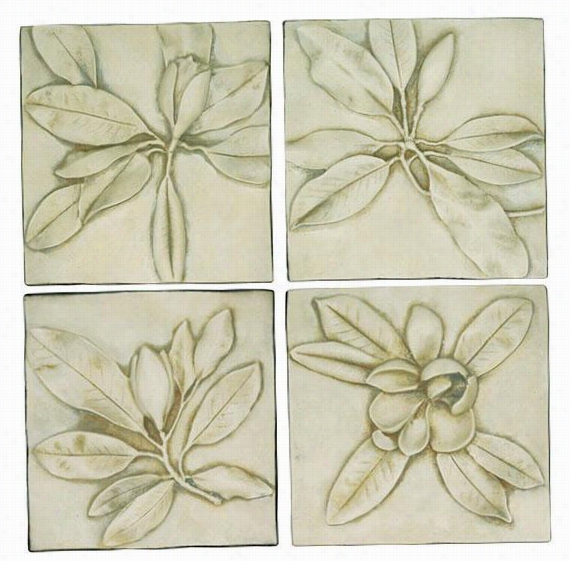 Magnolia Plaques - Set Of 4 - Set Of For, Fossil/bone