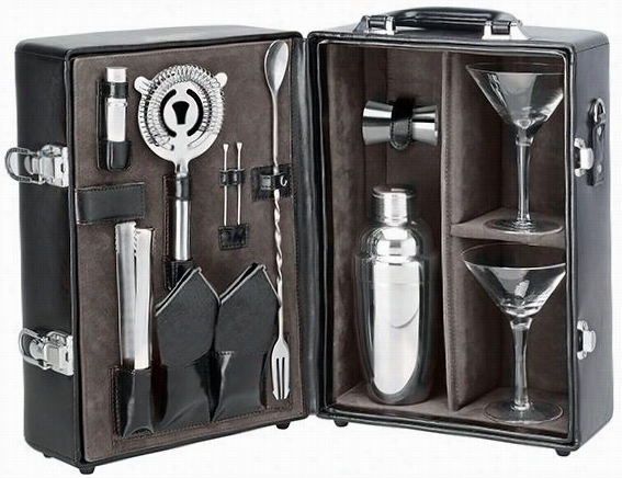 Manhattan Portqble Cocktail Case - 14h X 10w X 10d, Blacck