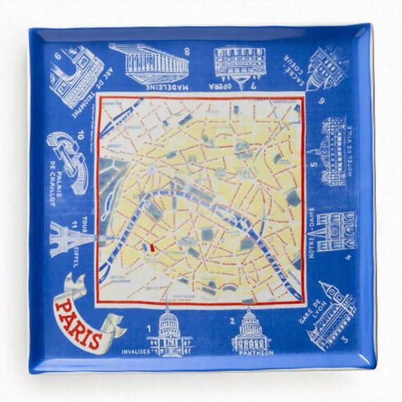 Paris Map Tray - 0.5""hx9.5""wwx9.5""d, Azure