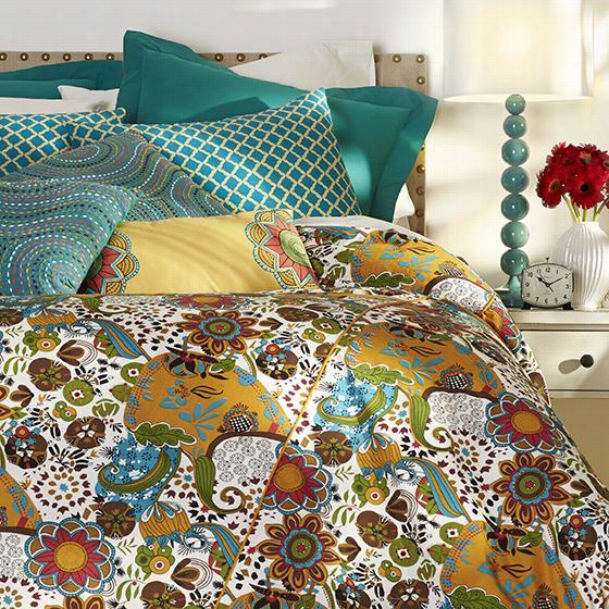 Saphia Bedding Set - King, Eal/gold