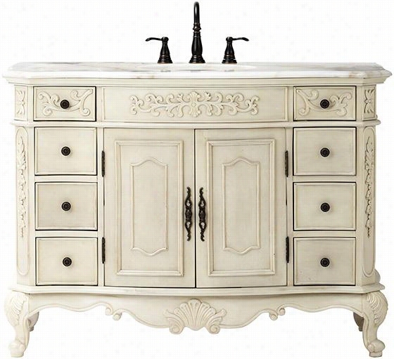 Winslow 8-drawer Standard Vanity - 35""hx48""wx21&quto;"d, Antique White With Wwhite Marble