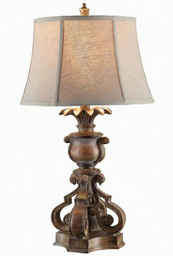 Assaf Table Lamp - 32.5h X 17""round Tapered Shade, Distressed Wood