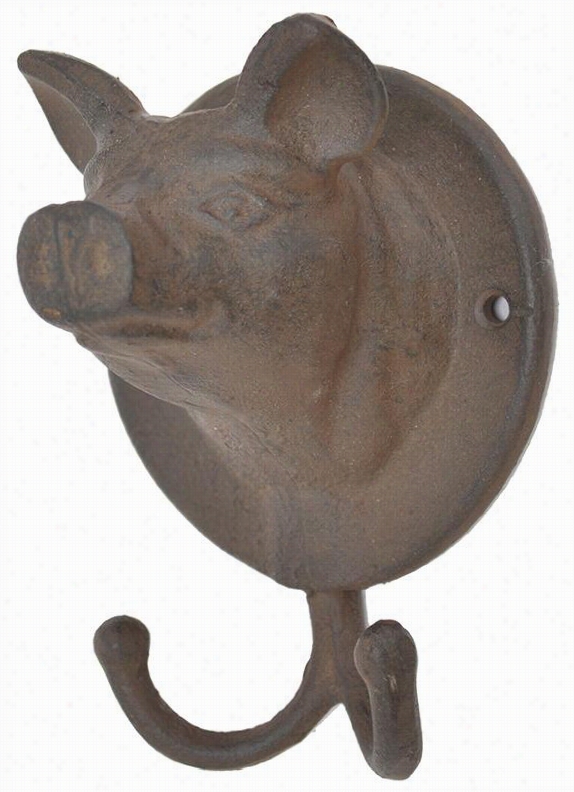 Cast Iron Pig Wwall Hook - 4""hx4""wx4""d, Brown