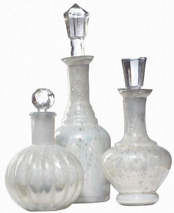 Curran Glass Bottles - Attitude Of 3 - Set Of 3, Silver Tone