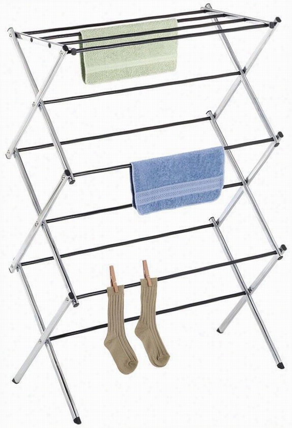 Delxue Chrome Plait Drying Rack - 42""hx29.5""w, Silver Chrome