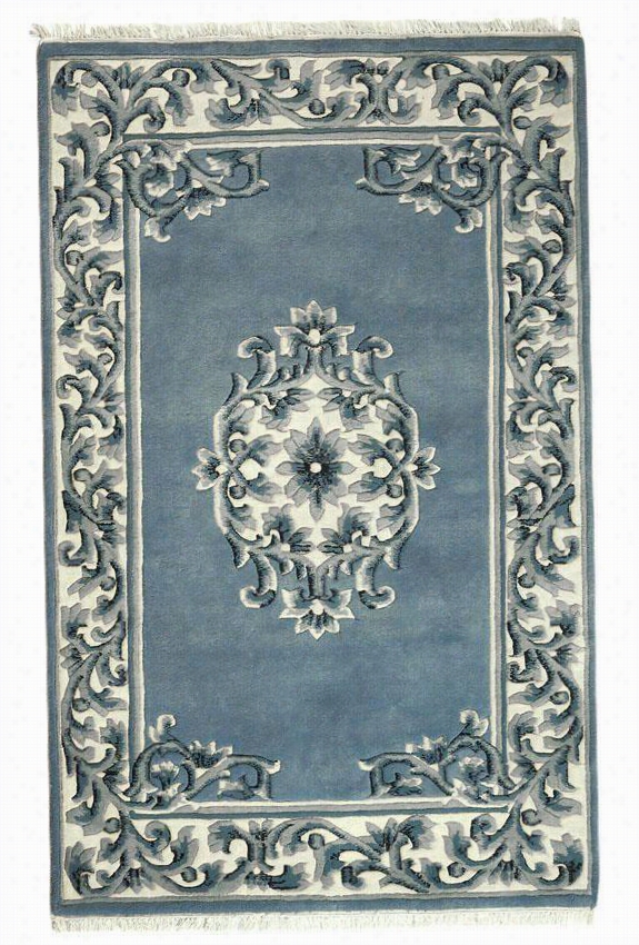 Filiggree Aubusson Area Rug - 3'x5' Oval, Blue