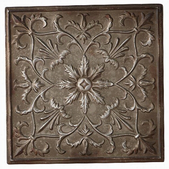 Flora Burst Awll Plaque - 12.5""squarex1""d, Brown And Na Tral