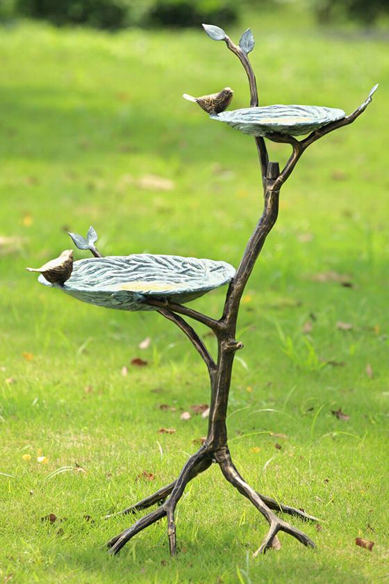 Gossiiing Birds Bird Feeder - 34""hx23.5""wx17.5""d, Bronzw & Green