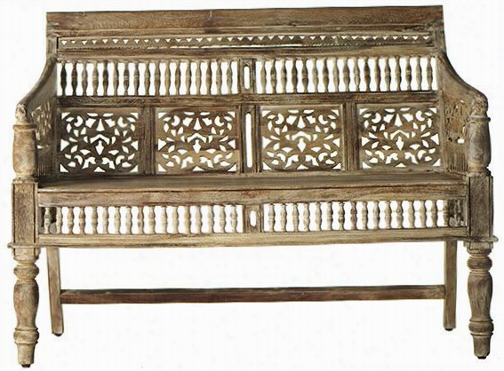 Hand-carved Rajasthan Settee - 35&quo T;&quuot;hx47""wx25""d, Sandblasted White