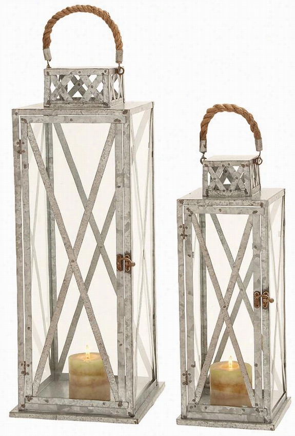 Laindon Lanterns - Arrange Of 2 - Placed Of  2, Galvanized Tin