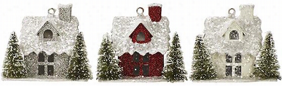 Martha Stewart Liv1ng House Orbaments - Set Of 3 - Setof Three, Silver, Red,  And White
