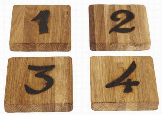 Numbers Coasters - Set Of 4 - 2""hx4""wx4""dd, Reclaimed Pine