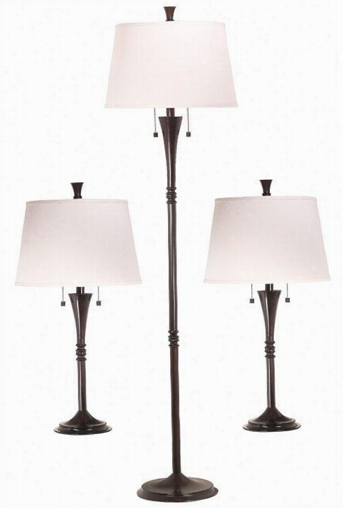 Park Avenue 3-pack Lamp Set - Wht Fabrc Shade, Oil Rubbed Bronze