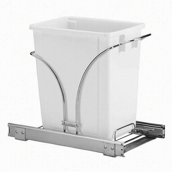 Sliding Under-cabinet Trash Caddy - 19""w With Double Trash Can, Silver Chrome