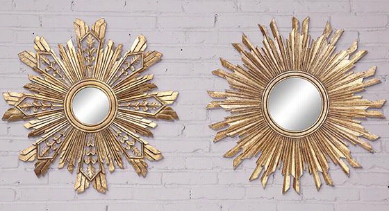 Sunburst Mirrors - Set Of 2 - 23.5""diameter, Gold