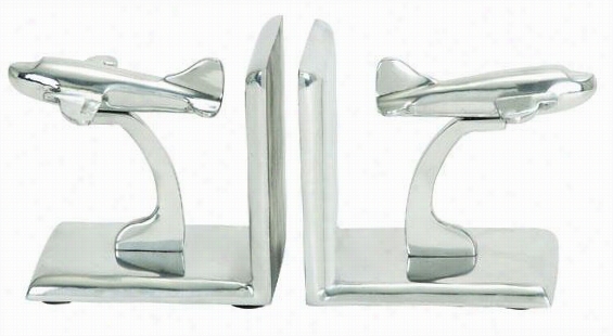 Traveler Bookends - Set Of 2 - Airplane/5""x5""w, Ilver