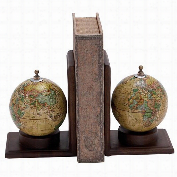 World Globe Bookends - Set Of 2 - Set Of 2, Brown