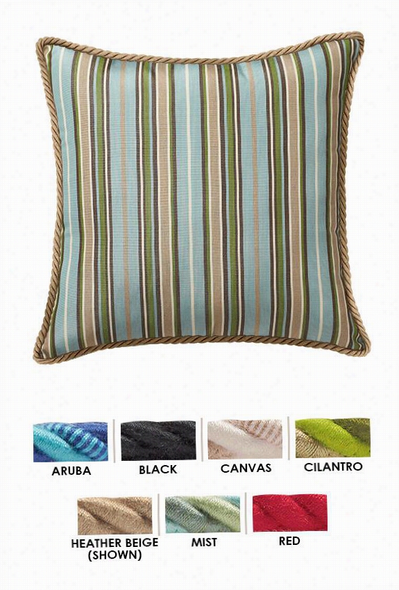 16"" Square All-weather Outdoor Patio Throw Pil Low - With Cording, Cilantro Stripe Sunbrella