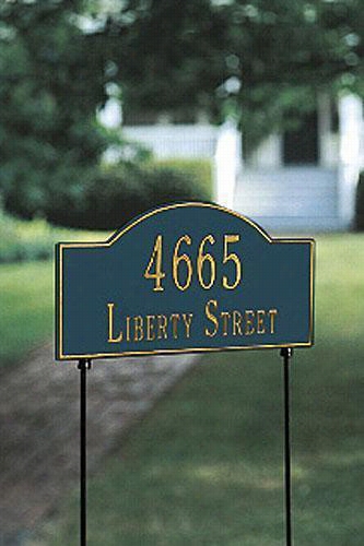 Arch Two-lin E Two-sided Standard Lawn Address Plaque - Stnd Ach/2line, Navy Blue