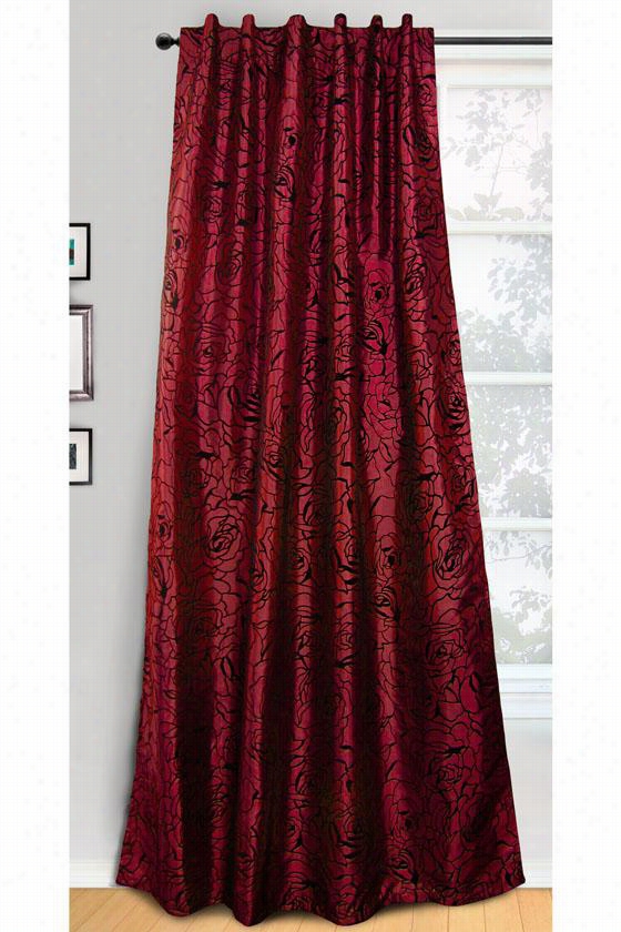 Cabbage Rose Curtain Panel - 40hx84w, Bric Kred