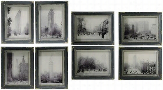 City Scenes Wall Art - Set Of 8 - Se Tof 8, Distressed Black