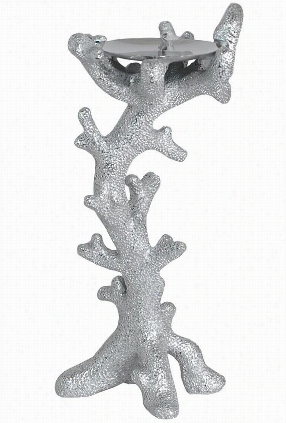 Coral   Candle Holder - 12.5""hx5""wx6""d, Silver