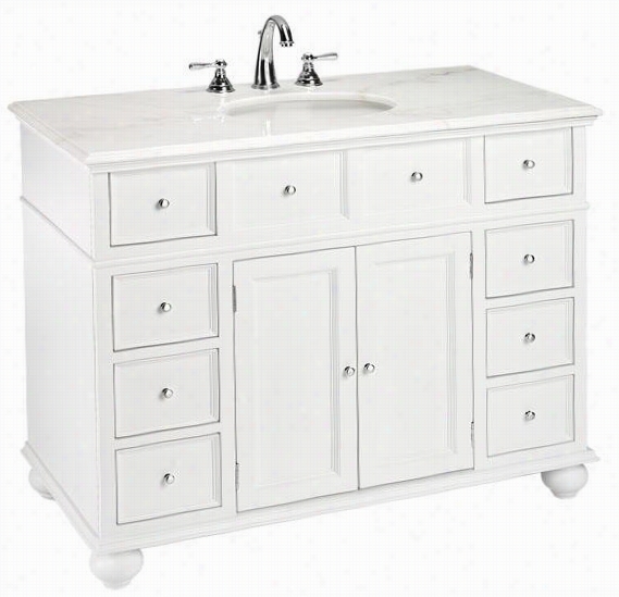 Hamlton Bay 44 Inch Whitd Bathroom Vanity With White Granite Top