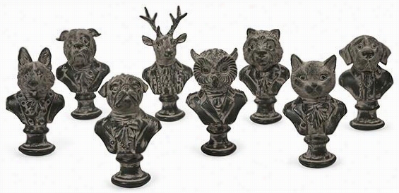 Jefferson Suited Animal Busts  - Set Of 8 - Set Of Eight, Gray