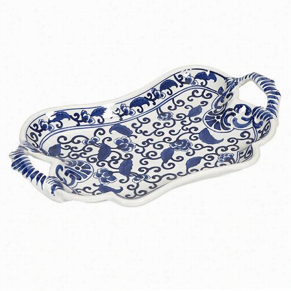 Liana Decoratiev Ceramic Tray - 17""hx10""wx2""d,  Blue And White