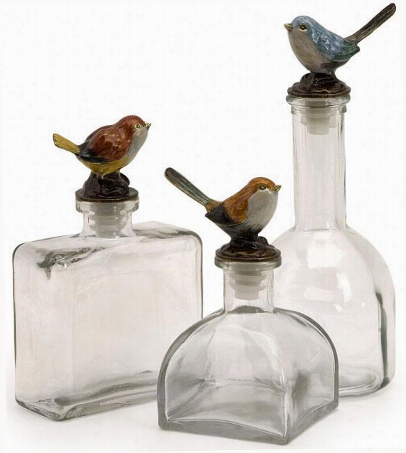 Maco Bird Bottles - Set Of 3 - Set Of 3, Clear Glass