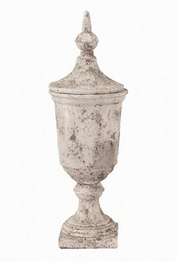 Old World Ceramic Urn - Large, Distressed White