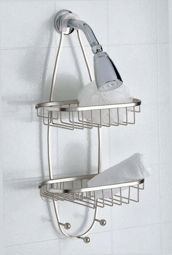 Oval Shower Caddy With Three Hooks - 21""hx10.5""wx5.25""d, Silver Chrome