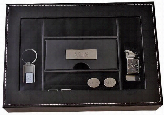 Personalized Monogram Valet Box - 7""hx10""wx2""d, Black