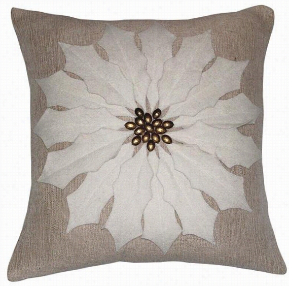 Poinsettia Pillow - 18""hx18""wx3""d, Beige