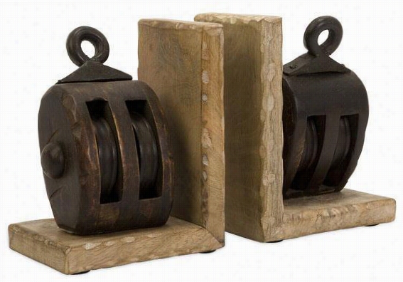 Pulley Bookends- Se Tof 2 - Set Of 2, Brown