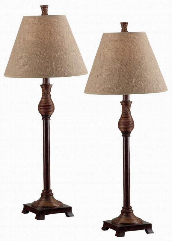 Santiago Buffet Lamps - Set Of 2 - 30""hx12""d, Natural Reed