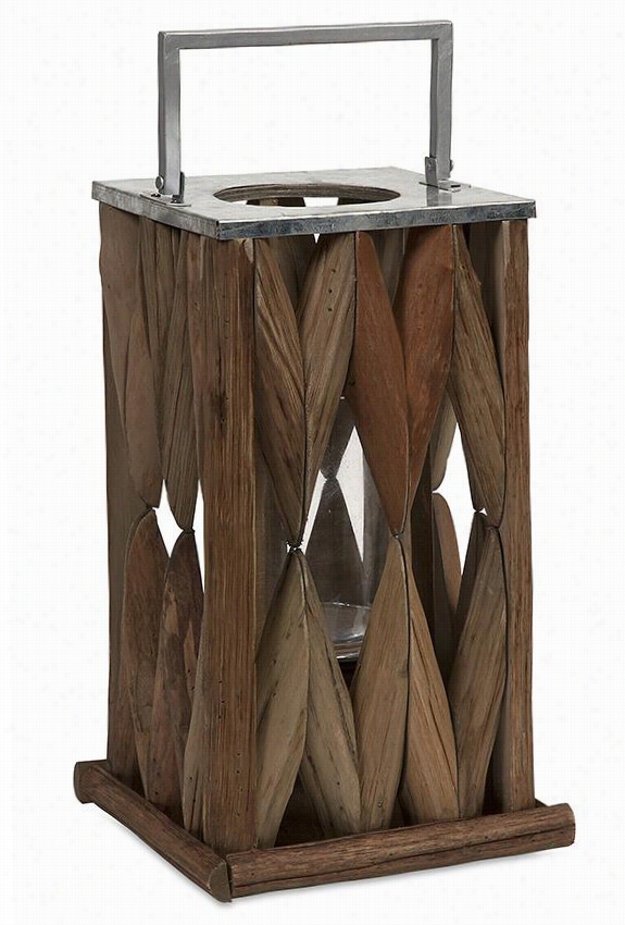 Santiago Wooden Lantern - 19&quott;"hhx8""wx8&quto;"d, Ivory
