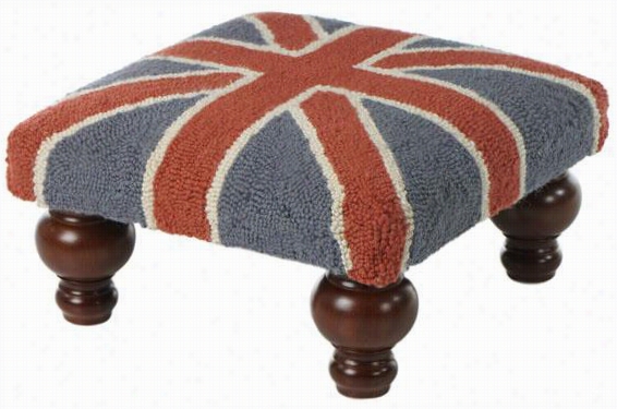 Union Jack Hooked Pillow Or Footstool - Footstool 16""sq, Blue & Rde