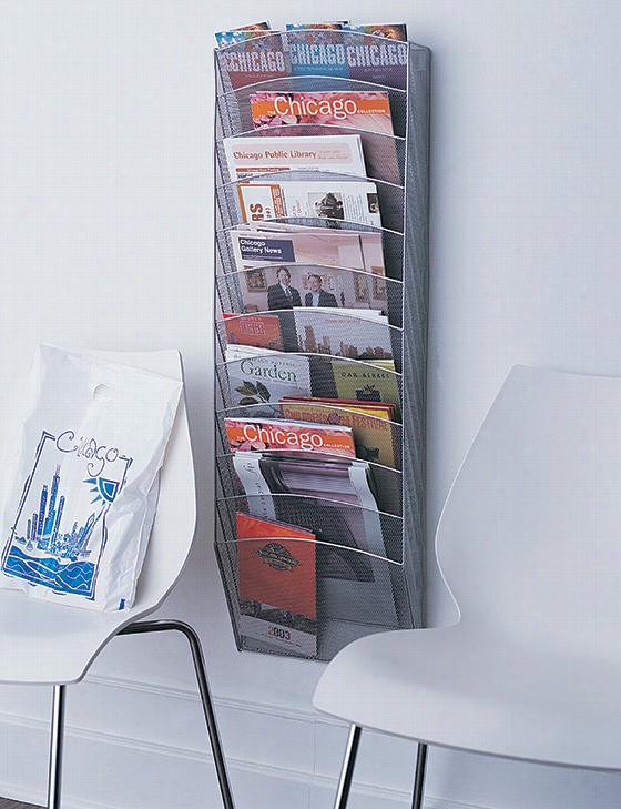 Wall Magazine Rack - 37"&quoot;hx12.25""wx4""d, Silver