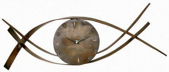 Waves Metal Wall Clock - 9""hx28""w, Brown Bronze