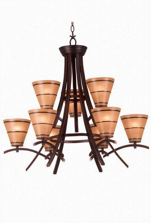 Wright Nine-llight Chandelier - Amber  Scavo, Bronze