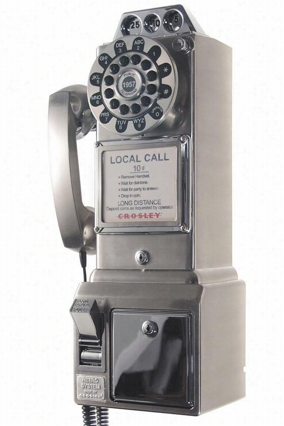 1950's Pay Phone - 18.25""hx9""w, Silver Chrome