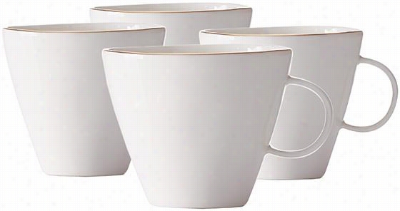Abbesses Mugs - Set Of 4 - Set Of 4, White With Gold