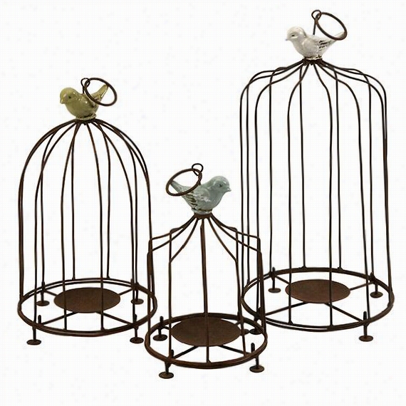 Bird Cage Candle Holders - Set Of 3 - Set Of 3, Pmpkin