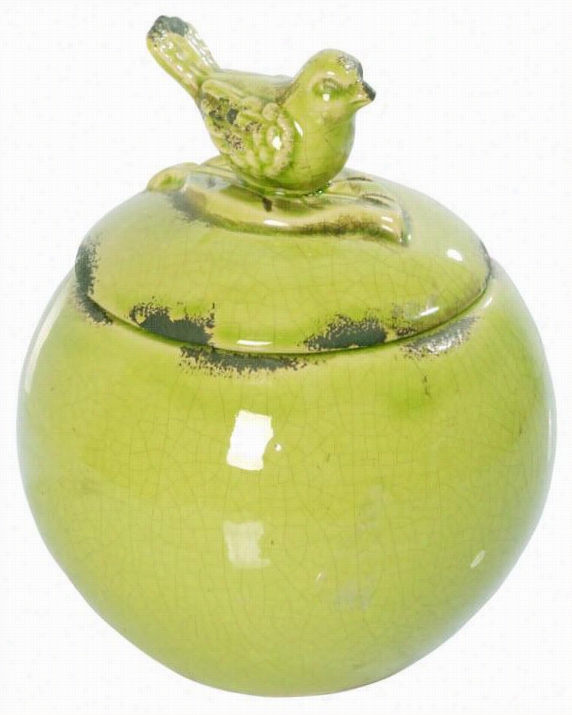 Bird Lidded Jar - Round, Green