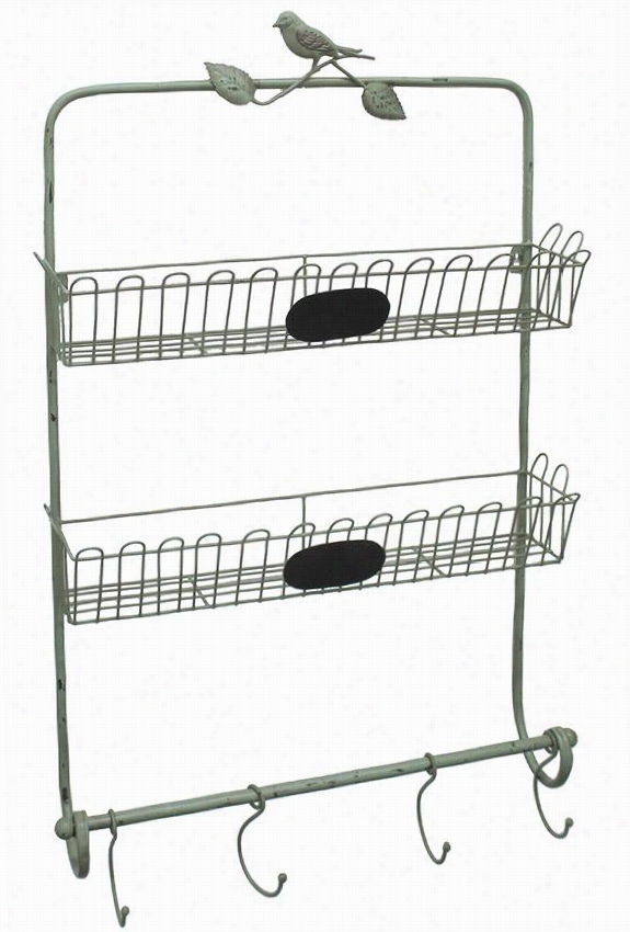 Bird Wall Shelf With Hooks - 22""hx5"&qout;wx2""d, Brown